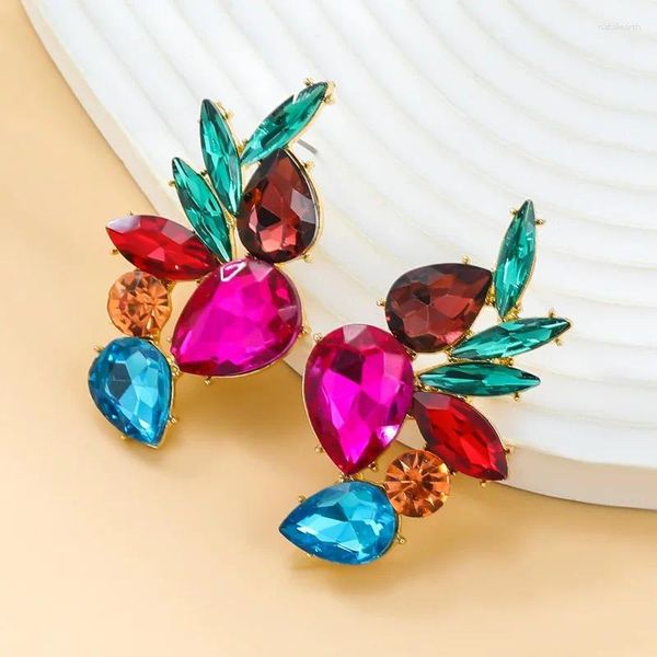 Pendientes de tuerca GuanLong, cristal de colores grandes a la moda para mujeres y niñas, pendiente de flores, joyería exquisita y elegante para las orejas