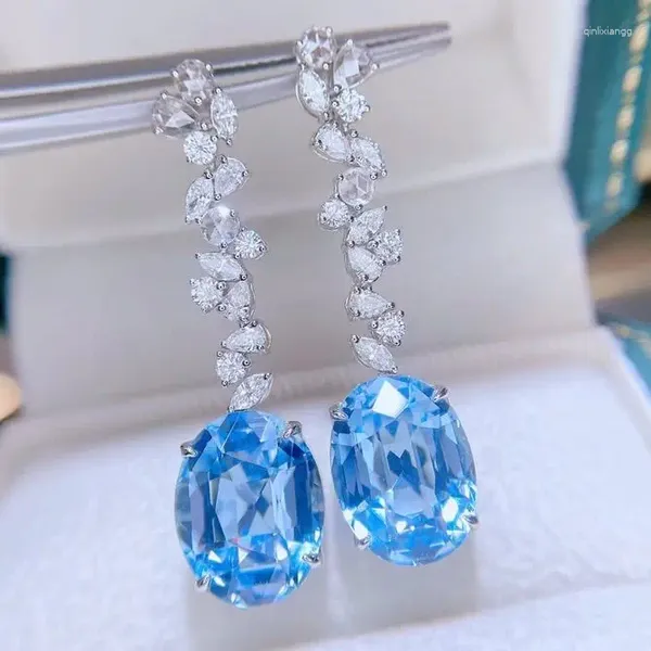 Boucles d'oreilles GUILD Fine Jewelry Pur 18K Or Blanc Naturel Aigue-Marine Gemmes 3.98ct 4.32ct Diamants Femme Pour Femmes