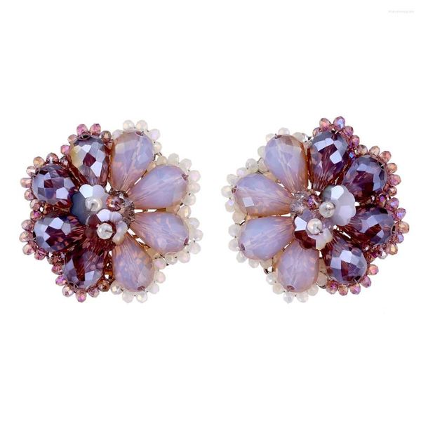 Boucles d'oreilles HAHATOTO ronde fleur forme violet couleur cristal perlé Boho déclaration de mode pour les filles bijoux à la mode