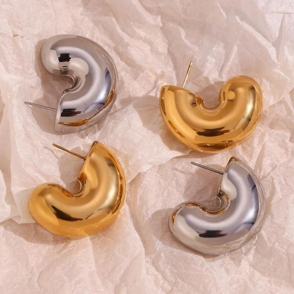 Aretes semicirculares huecos hipoalergénicos joyería chapada en oro de 18 quilates Color plata accesorios de acero inoxidable 316L