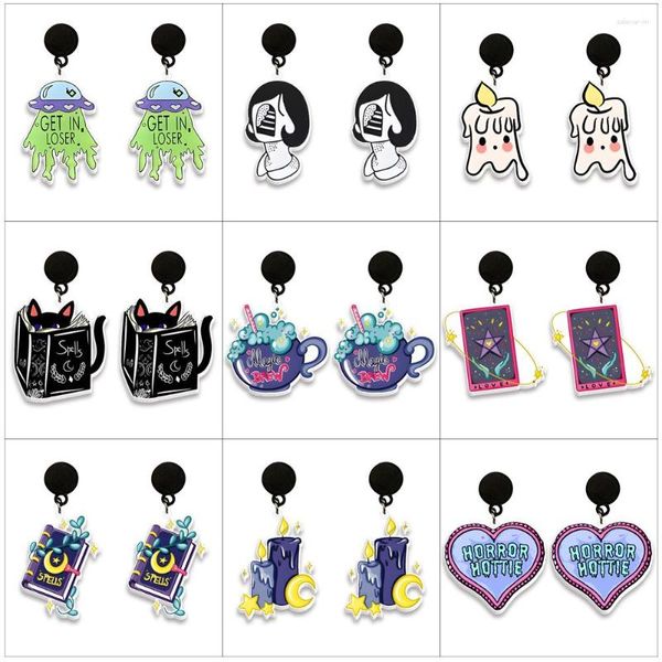 Boucles d'oreilles Halloween dessin animé acrylique noir goutte filles résine époxy bijoux faits à la main