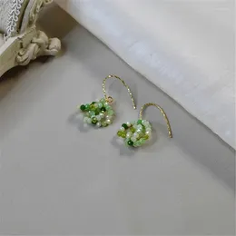 Pendientes de tachuelas Hecho a mano Green Crystal Hoop 925 Silver Women Piercing Jewelry Romantic Japanese Coreano Fino Fine Regalo Drop