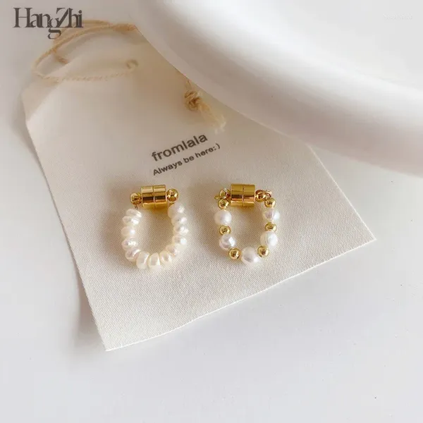 Pendientes Hangzhi de moda japonesa y coreana, hebilla magnética de perla Simple sin Piercing, joyería para mujeres y niñas