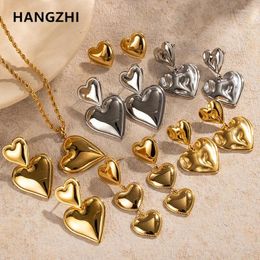 Oorknopjes HangZhi Vintage Goud Kleur Glanzend Hart Roestvrij Staal Voor Vrouwen Trendy Charm Party Bruiloft Sieraden 2024