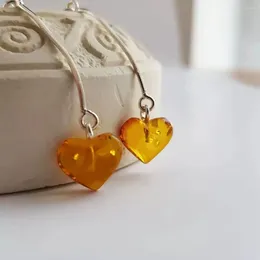 Boucles d'oreilles HaoHupo Heart naturel Amber pour les femmes 925 Silver Cognac Gemstone Mother Day Gift Wholesale