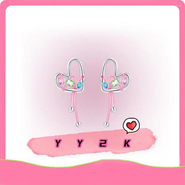 Pendientes de tuerca Harajuku corazón colorido borla de cristal para mujer dulce encanto romántico estética Y2K joyería