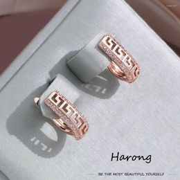 Boucles d'oreilles Harong de luxe géométrique creuse, couleur or Rose, bijoux en cuivre pour femmes et filles, cadeaux de fête de mariage, 585