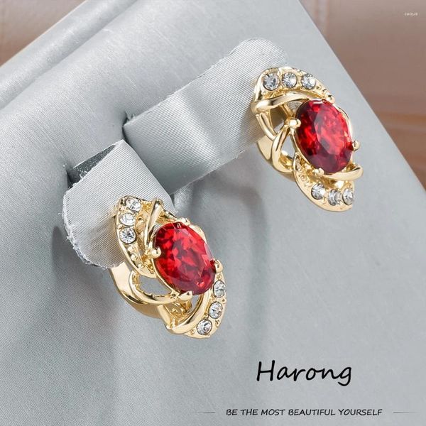 Boucles d'oreilles Harong en Zircon pour femmes et filles, bijoux de luxe esthétiques en cristal rouge et bleu pour usage quotidien