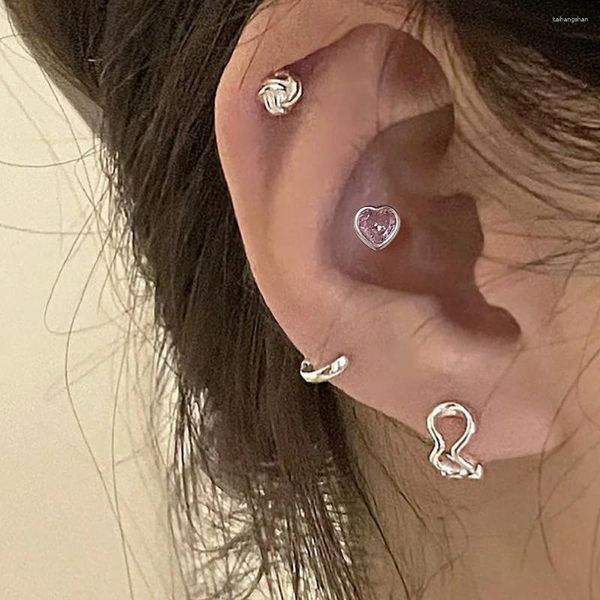 Boucles d'oreilles coeur pour femmes, Piercing Tragus Simple rose bleu Zircon argent couleur Daith Lobe oreille Cartilage bijoux KAE312