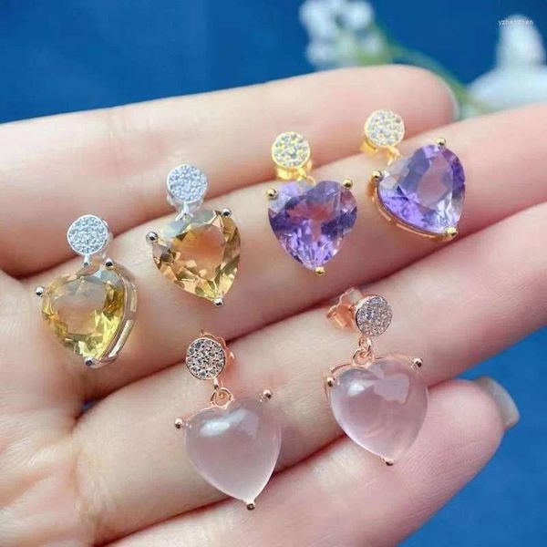 Pendientes de tuerca con forma de corazón, amatista púrpura Natural auténtica, Plata de Ley 925 para mujer, joyería de piedras preciosas de moda