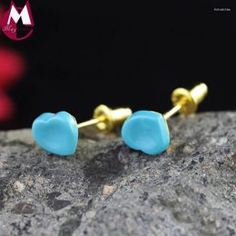 Stud oorbellen hart rond turquoise ontwerp echt sterling zilver 925 sieraden oor piercing accessoires goud kleur vrouwelijk meisje