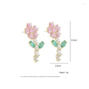 Pendientes De Botón Color Pesado Circón Personalidad Temperamento Flor Dulce Estéreo Aguja De Plata S925