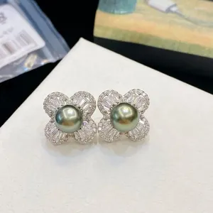 Boucles d'oreilles HENGSHENG 8-9mm Tahiti perles noires fines à la mode 925 en argent Sterling forme de fleur pour les femmes filles bijoux cadeaux