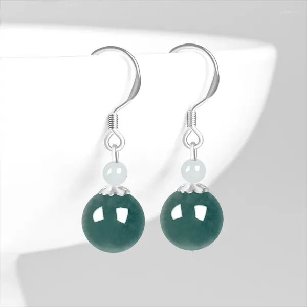 Boucles d'oreilles en argent S925 de haute qualité incrustée de Jade naturel bleu d'eau, Type de perle ronde, jadéite, bijoux à la mode pour femmes, livraison directe