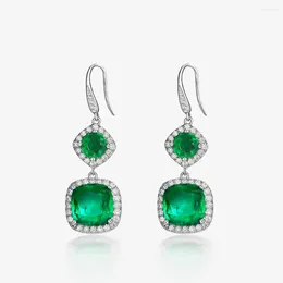 Boucles d'oreilles Stud High Quality 5 Carat Femmes Silver 925 10 mm 10 mm Emerald Stones Drop crochets Long Wedding Fine Jewelry Girl's Gift