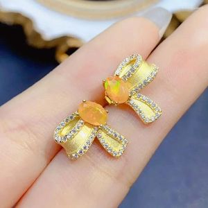 Stud -oorbellen Hoogwaardige 925 Zilver voor vrouw Opal Earring Natural Orange Birthday Gift Trend elegante sieraden