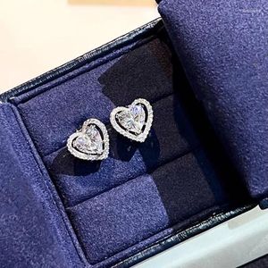 Stud-oorbellen Hoge kwaliteit 925 Sterling Silver White Hartvormige oorstudies voor vrouwen luxe fijne sieraden