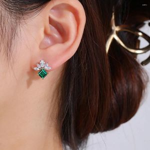 Stud Oorbellen Hoge Kwaliteit 925 Sterling Zilver Smaragd Vierkant Paard Oog Steen Studs Voor Vrouwen Luxe Fijne Sieraden