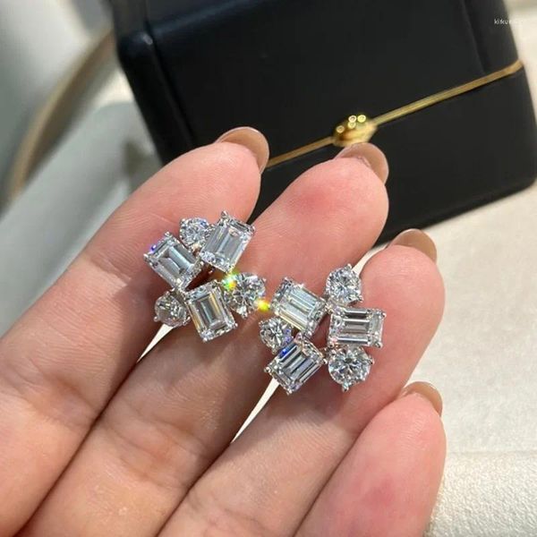 Pendientes de tuerca de alta calidad para mujer, aretes de circonita cuadrada con corte de Plata de Ley 925, joyería de buenos de lujo