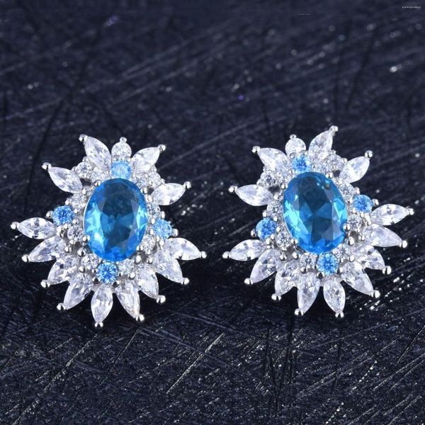 Pendientes de botón Topacio azul de alta calidad 925 Sello Lujo Carbón Diamante Circón Pendiente Boda Joyería nupcial Regalo