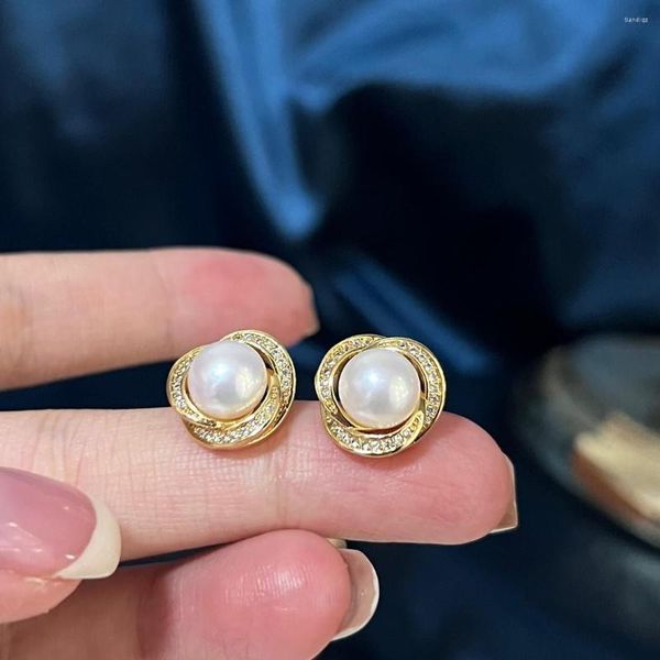 Pendientes de tuerca con diseño de nido de trébol de alta calidad, perlas naturales de agua dulce, joyería femenina rellena de oro de 14 quilates, regalo