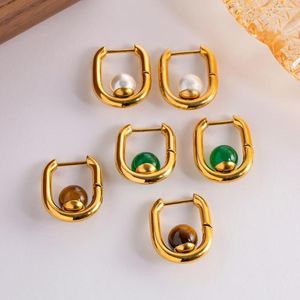 Boucles d'oreilles à tige de haute qualité géométrique pierres semi-précieuses perle en acier inoxydable 18k or PVD plaqué bijoux élégants pour les femmes