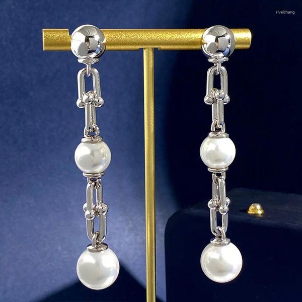 Boucles d'oreilles étalons de haute qualité en argent en argent couleur U en forme de bambou épissant la nappe d'oreille perle pour femmes bijoux de mode de mariage le055
