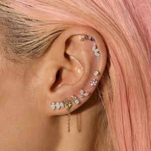 Boucles d'oreilles à tige de haute qualité, forme ovale ronde minimale, opale de feu blanche, pierre précieuse rose Cz, délicate, délicate, boucle d'oreille multi-perçage pour filles