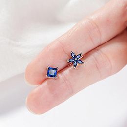 Boucles d'oreilles en pierre de zircone bleu Royal pour femmes, bijoux asymétriques de haute qualité, à la mode, pour fête de mariage