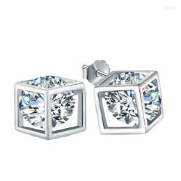 Pendientes de botón Accesorios de estilo de alta calidad Caja de felicidad cúbica Color plata Zircon CZ Pendiente de piedra Joyería increíble