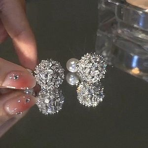 Pendientes de tuerca de bola de circón de alta calidad para mujer, aretes de perlas de doble cara para mujer, regalos de joyería fina de boda para mujer