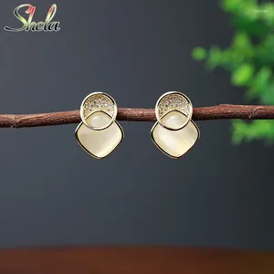 Boucles d'oreilles Stud de haute qualité Zirconia Opal Stone Charme géométrique carré de mode coréenne bijoux pour les femmes accessoires BRINCOS Pendent