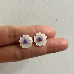 Stud Earrings Hill-San Lotus 12mm Moeder van Pearl Shell Flower met opal kralen mode oorbel voor vrouwen of geschenken