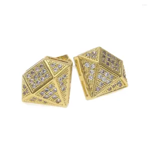 Stud Oorbellen Hip Hop CZ Steen Verharde Bling Out Oorbel Goud Kleur Koper Geometrische Ruit Mannen Rapper Sieraden