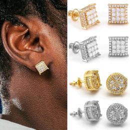 Boucles d'oreilles Hip Hop pour hommes glacé Zircon couleur or géométrie boucles d'oreilles Steampunk accessoires femmes bijoux cadeaux en gros 151/4