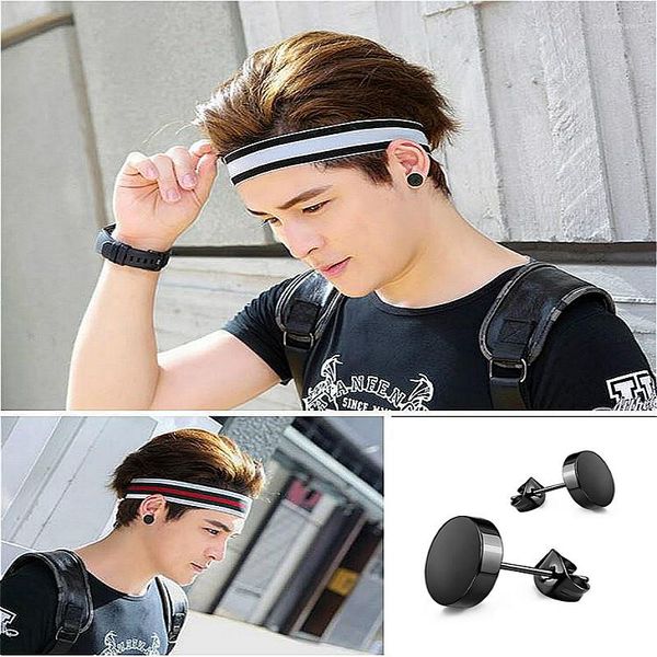 Boucles D'oreilles Hip Hop Rock 8mm Noir Titane Acier Inoxydable Haltère Bijoux Pour Femmes Hommes