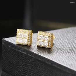 Stud -oorbellen Hip Hop Thread voor mannen blingen Iced Iced Square Cubic Zirconia Dames Earring Micro Pave ooraccessoires Joodly 2023 OHE132