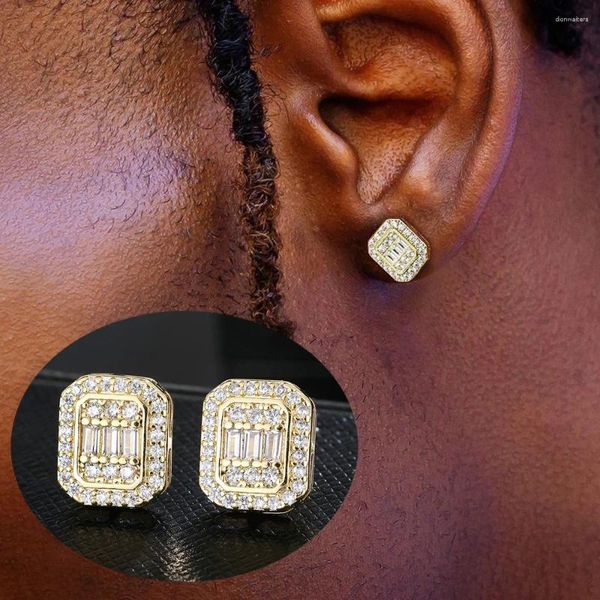 Boucles d'oreilles hip hop plaquées or, Baguette pour hommes, Couple, Zircon cubique, vente en gros, bijoux de fête Punk, cadeau pour petit ami, mari