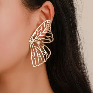 Stud -oorbellen Hollow Big Butterfly Earring voor vrouwen metal angel wing hanger statement accessoires feest sieraden cadeaustudie