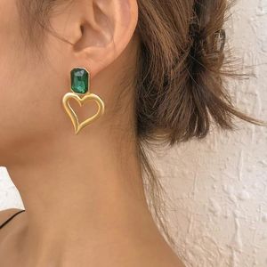 Stud Oorbellen Hol Hart Groen Glas Voor Vrouwen Goud Kleur 2024 Mode-sieraden Party Oorbel Vrouwelijke Eenvoudig