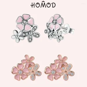 Stud -oorbellen Homod Roze Wit Ema Cherry Blossom Crystal CZ Poëtisch Daisy Flower Brand for Women Sieraden