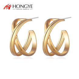 Pendientes de tuerca HONGYE declaración 2023 Metal Color dorado Cruz para mujer geométrico moderno hueco grande Brincos fiesta joyería regalo