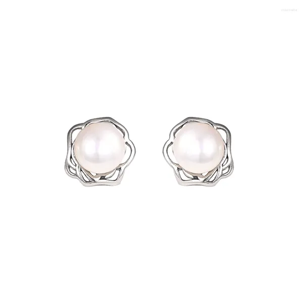 Boucles d'oreilles Hoyon Pure 925 Silver Natural Pearl Oreille d'oreille Original Round élégant pour femmes Bijoux CHARM OEUEU