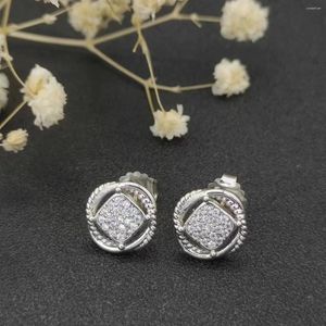 Boucles d'oreilles HSC Câles classiques de pierre tétragonale en argent sterling avec des bijoutiers d'améthyste et de diamants pavés