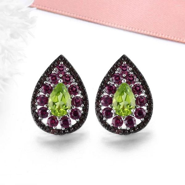 Boucles d'oreilles à clous pour femmes, bijoux fins, en argent Sterling 925 massif, Olivine verte naturelle, péridot, pierres précieuses, cadeaux pour femmes, HT2024