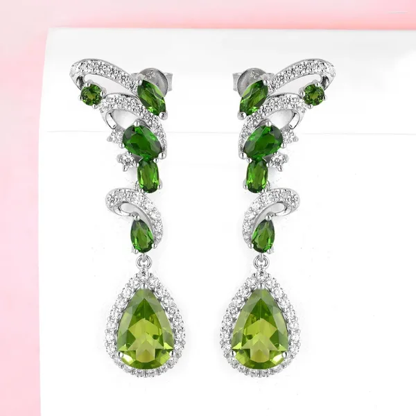 Boucles d'oreilles HT2024 Bijoux fins solides 925 Gemone Olivine Green Olivine Green Olivine 12 mm pour femmes Présents