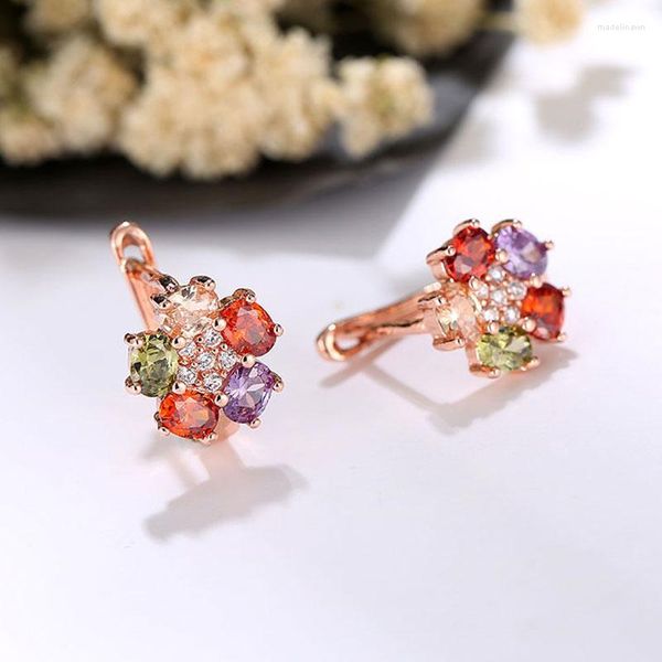 Boucles d'oreilles HUAMI Coloré Rose Or Fleur Doux Protection De L'environnement Cuivre Zinrcon Bijoux Pour Gilr Année Cadeau Ins Vente