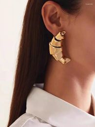 Boucles d'oreilles Huanzhi exagéré 6 cm super grand corne de vache en métal pour femmes fille lumière de luxe rétro unique créatif chic bijoux de fête