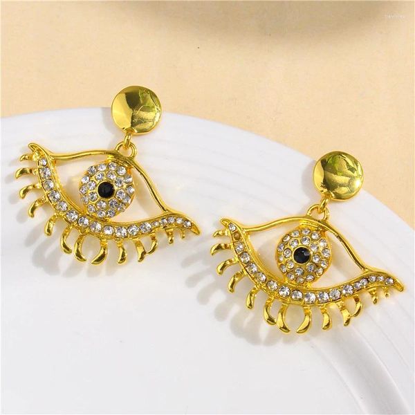 Boucles d'oreilles Stud Huanzhi Gold Color Metal grand œil pour les femmes Girls Cils Rhinestones Hollow exagéré Fashion Fête Bijoux Cadeaux