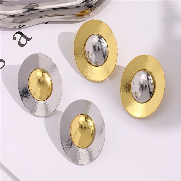 Boucles d'oreilles Huanzhi Gold Silver Color Géométrique GRANDE BRUNE OVAL POLIDE OVAUX POUR LES FILLES DES FILLES EXAGRÉE